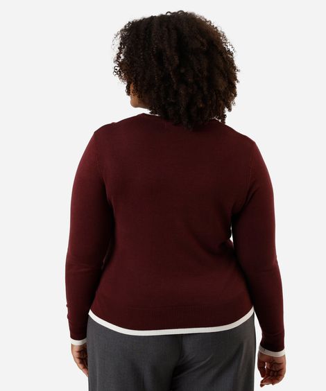 suéter feminino de tricot friso plus size vinho