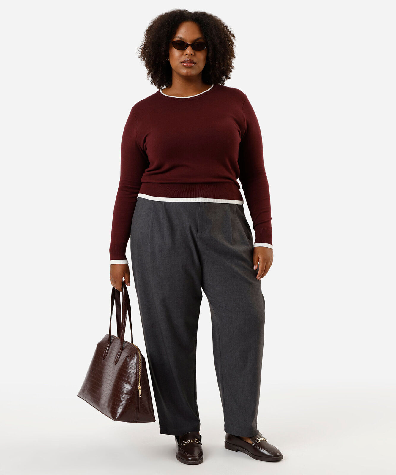 suéter feminino de tricot friso plus size vinho