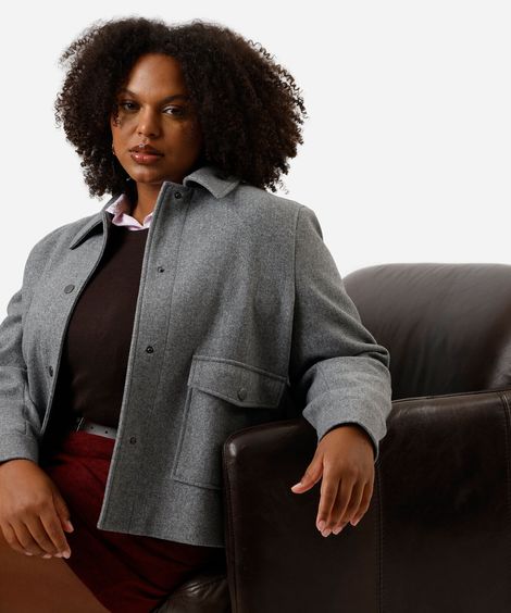 jaqueta feminina texturizada plus size cinza