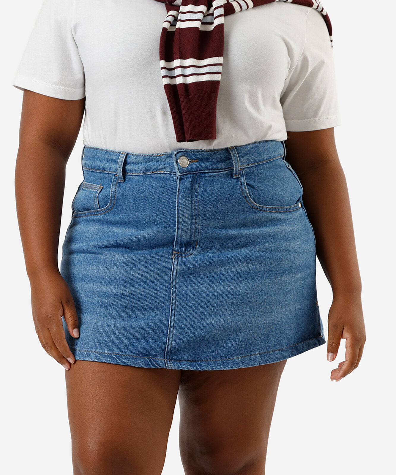 short saia feminino jeans cintura super alta fenda lateral plus size azul
