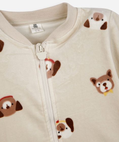 conjunto longo infantil de plush cachorrinhos bege