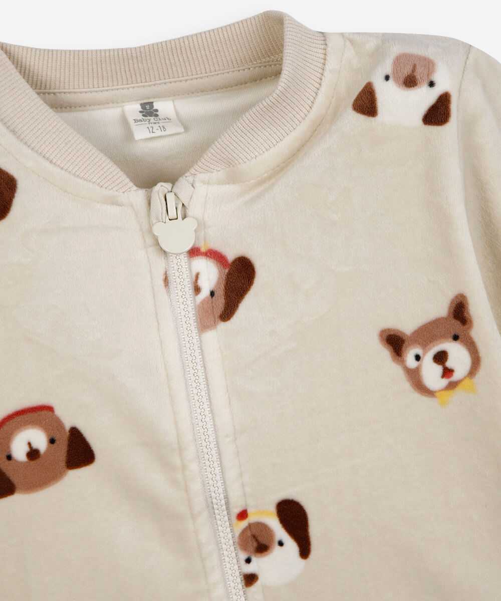 conjunto longo infantil de plush cachorrinhos bege