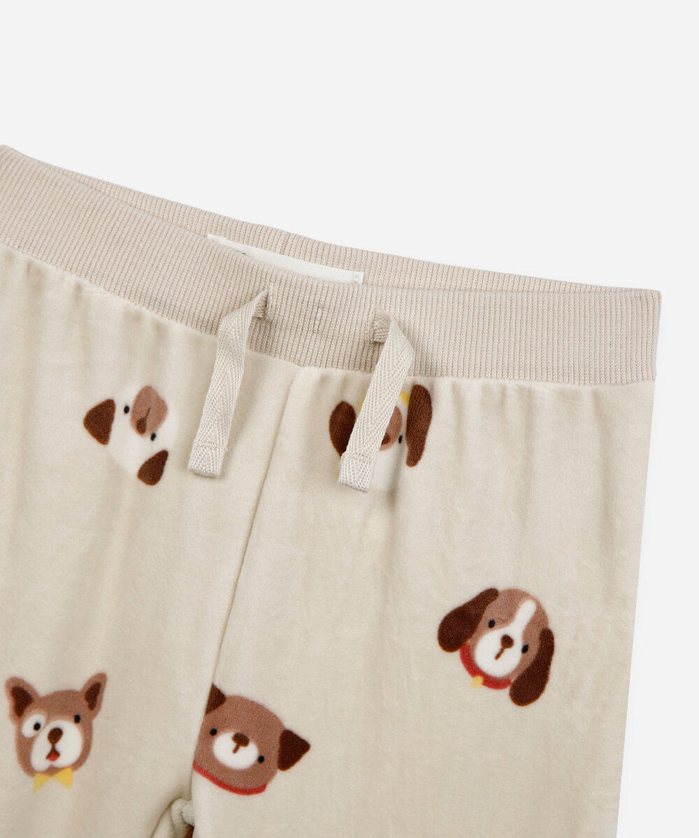 conjunto longo infantil de plush cachorrinhos bege