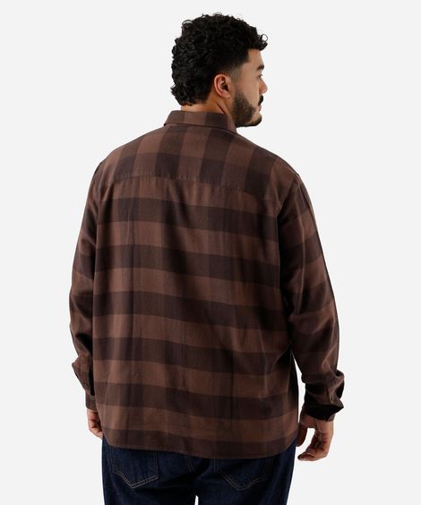 camisa masculina de algodão manga longa xadrez plus size marrom