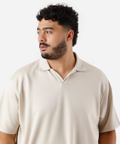 polo masculina com viscose gola v plus size bege