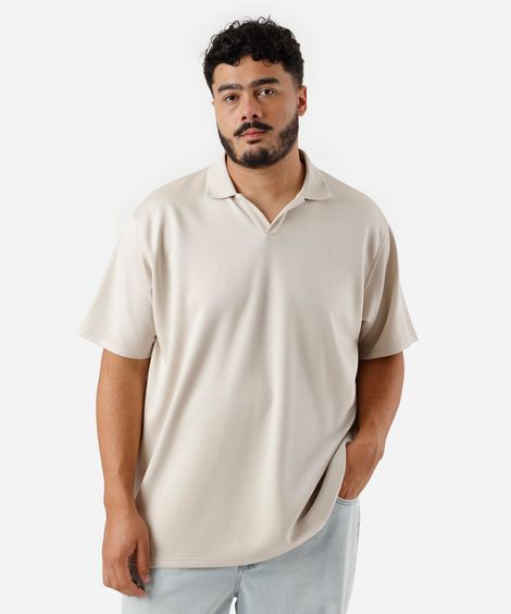 polo masculina com viscose gola v plus size bege