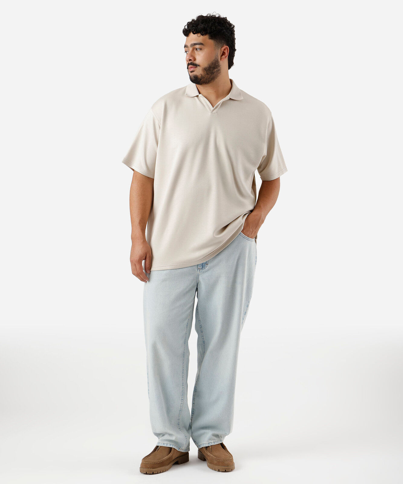 polo masculina com viscose gola v plus size bege
