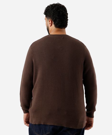 suéter de tricot canelado plus size marrom