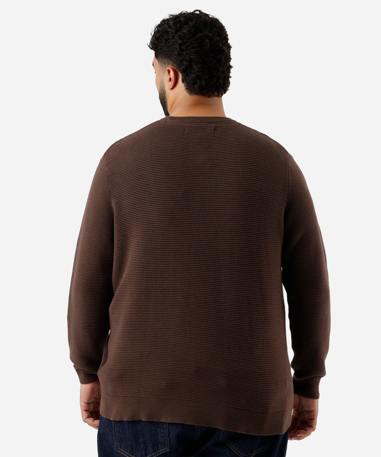 suéter de tricot canelado plus size marrom