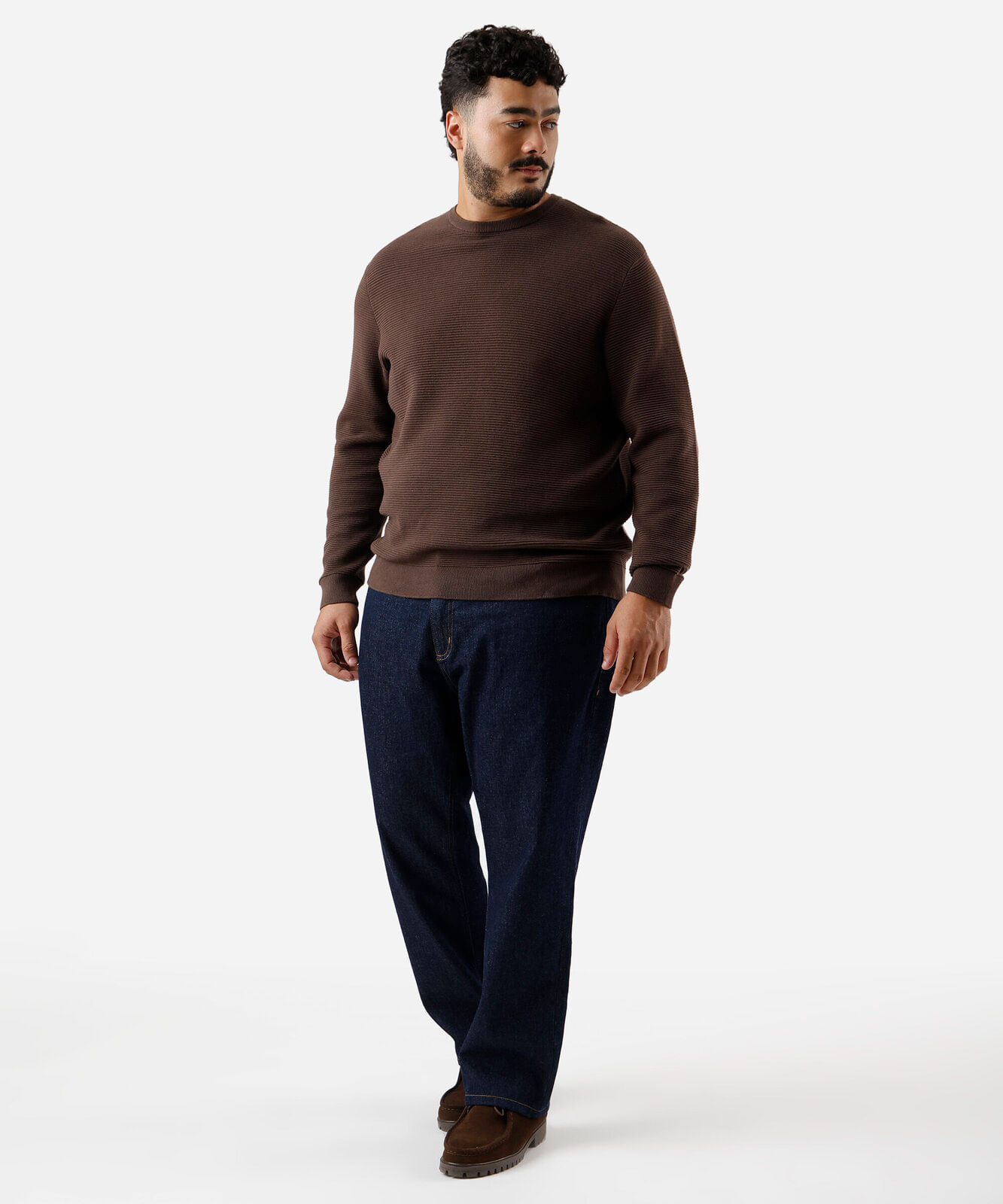 suéter de tricot canelado plus size marrom