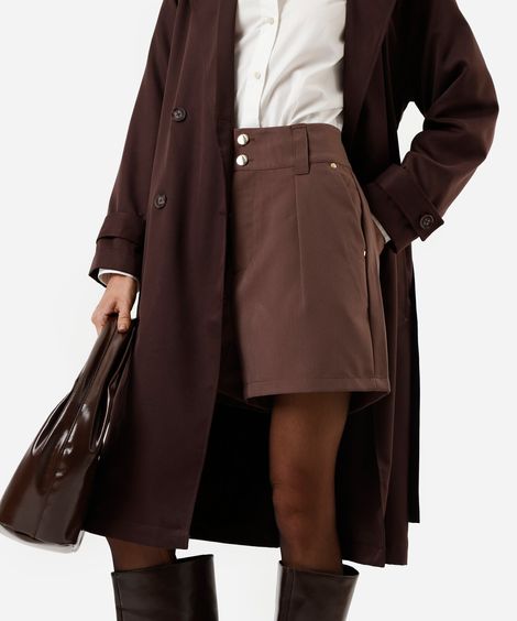 short de alfaiataria feminino com pregas marrom