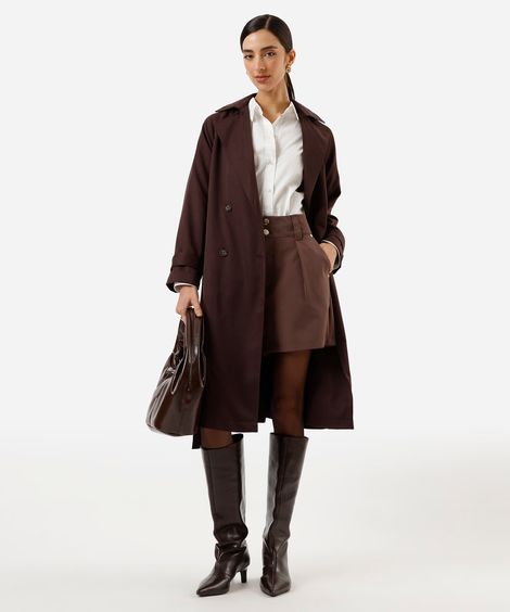 short de alfaiataria feminino com pregas marrom