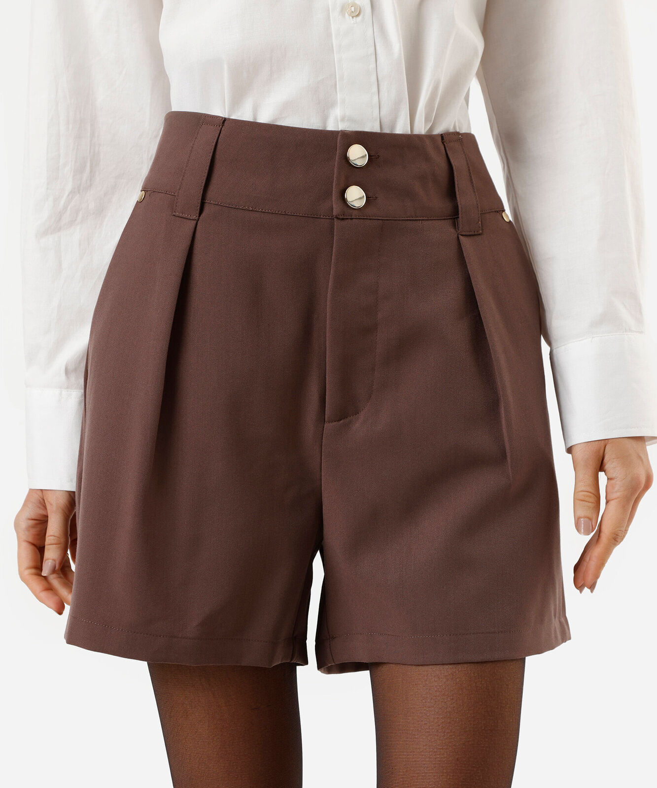 short de alfaiataria feminino com pregas marrom