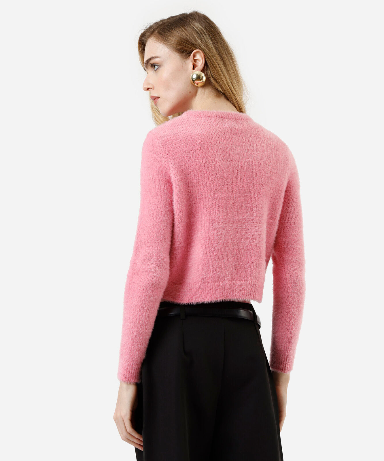 cardigan feminino de tricot texturizado rosa