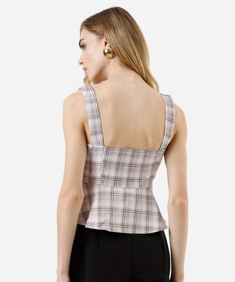 blusa feminina com recortes xadrez lilás
