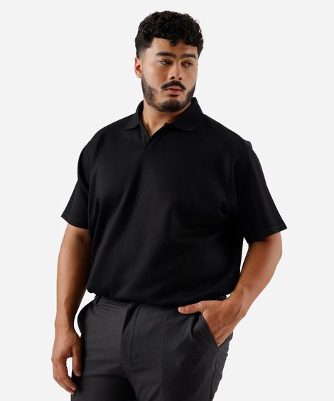 polo masculina com viscose gola v plus size preta