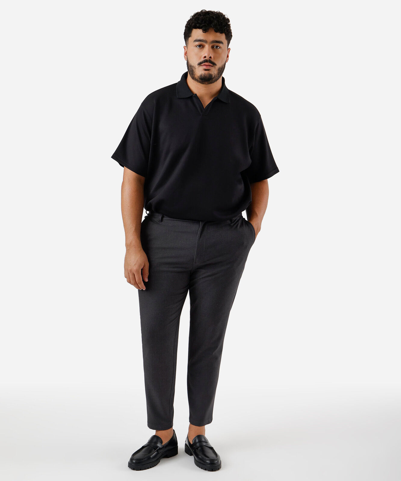 polo masculina com viscose gola v plus size preta