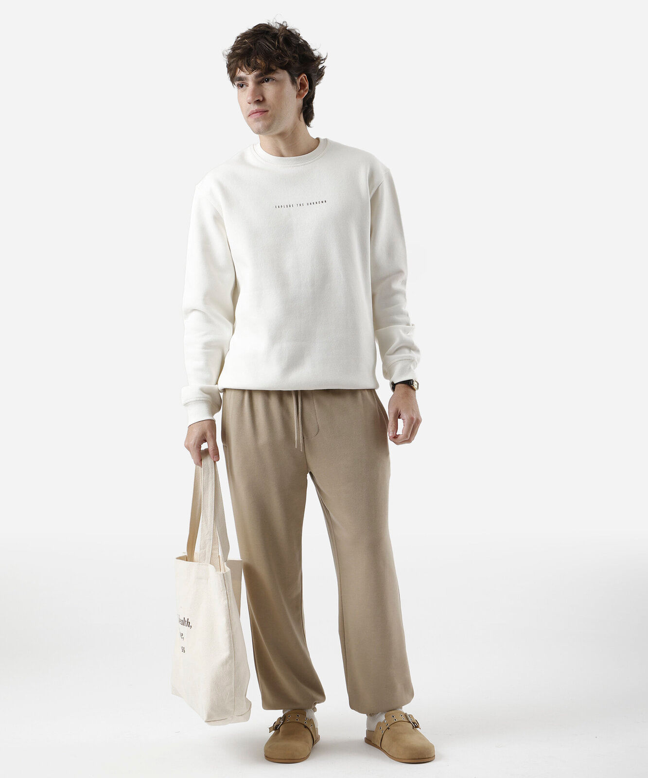 calça masculina jogger moletom bege