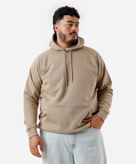 blusão de moletom plus size com capuz bege
