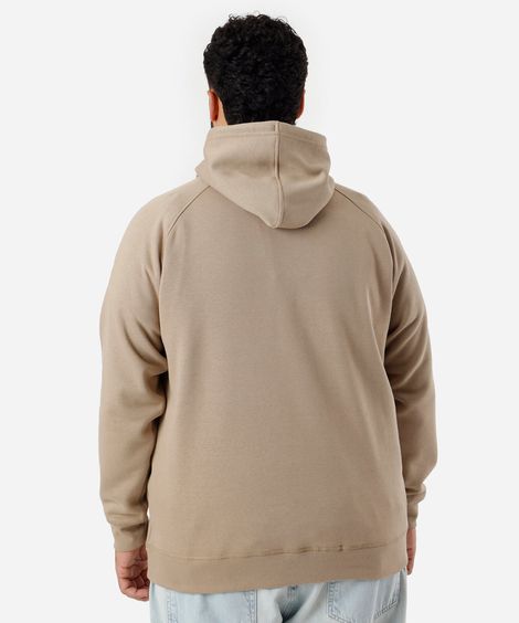 blusão de moletom plus size com capuz bege