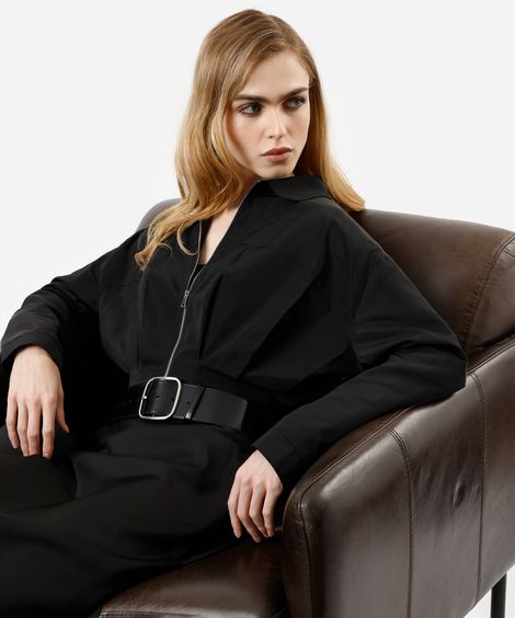 jaqueta cropped feminina com pregas preta