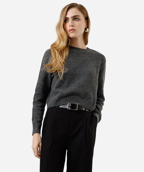 suéter básico feminino cropped de tricot cinza