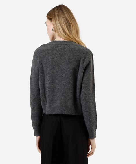 suéter básico feminino cropped de tricot cinza