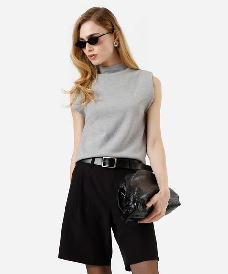 regata feminina de tricot gola alta cinza