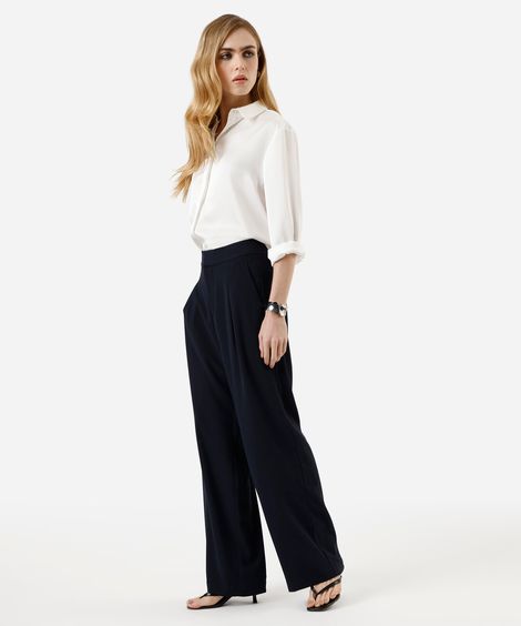 calça wide leg feminina de alfaiataria azul