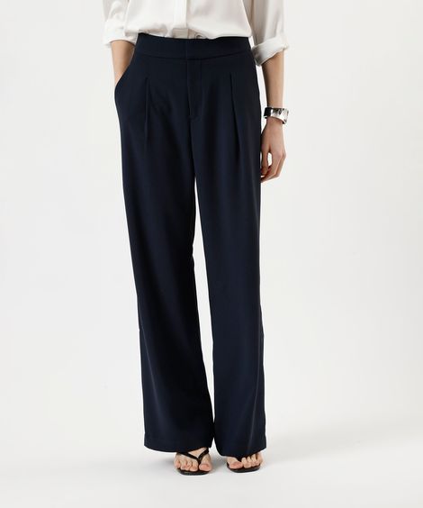 calça wide leg feminina de alfaiataria azul