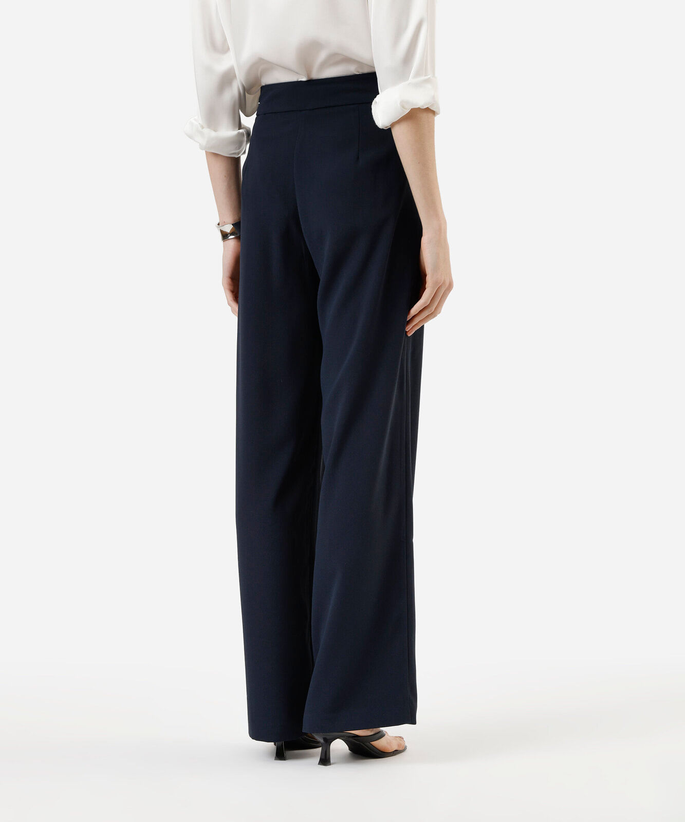 calça wide leg feminina de alfaiataria azul