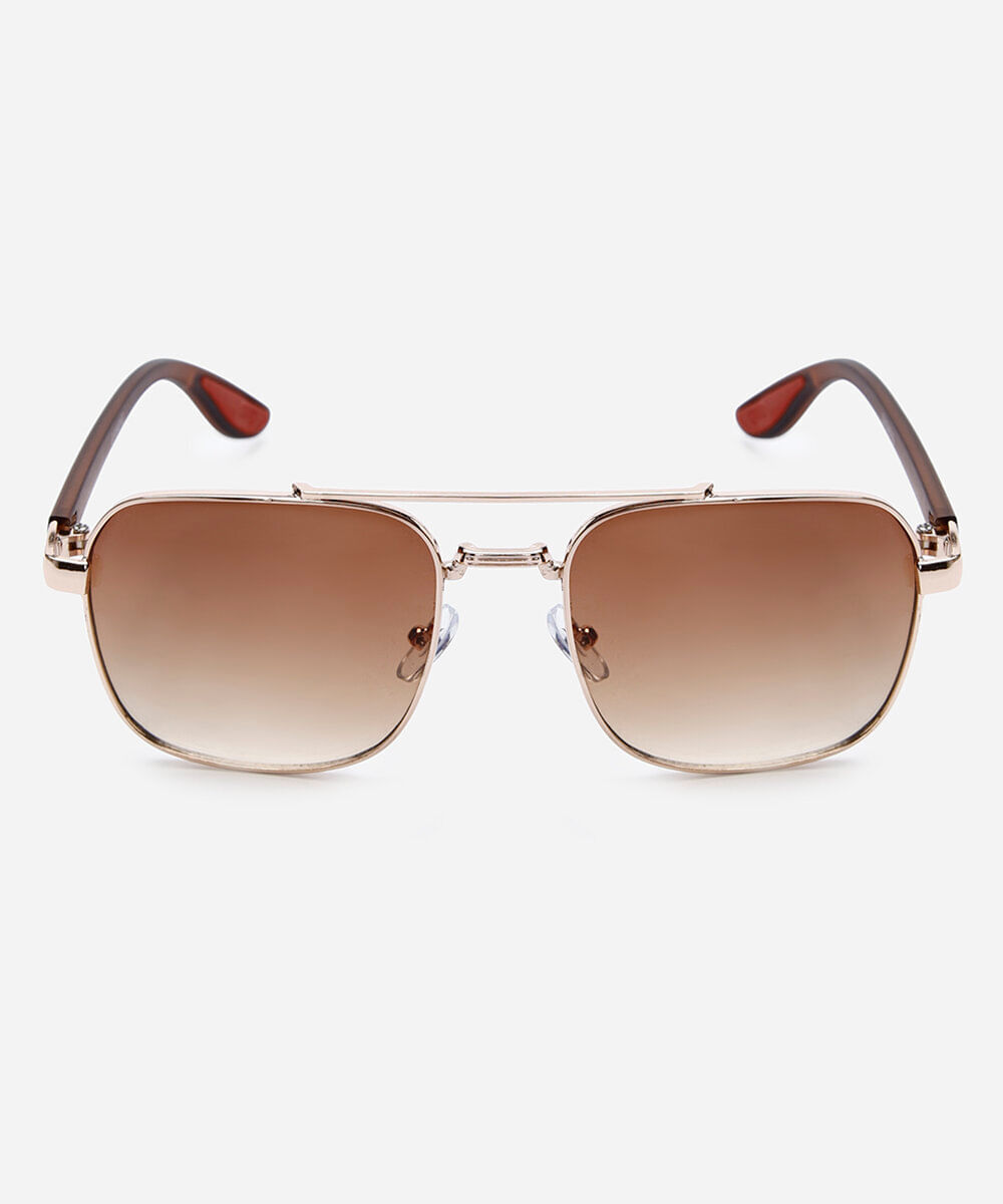 óculos de sol masculino aviador de metal dourado