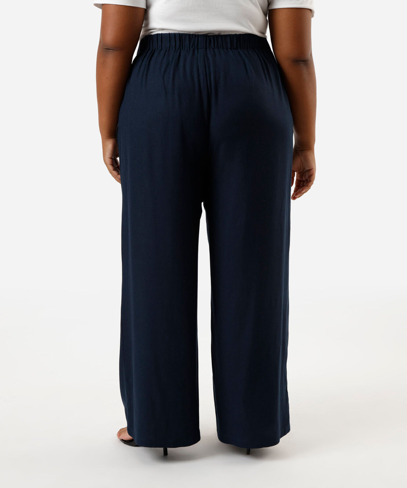 calça wide leg feminina com linho plus size azul