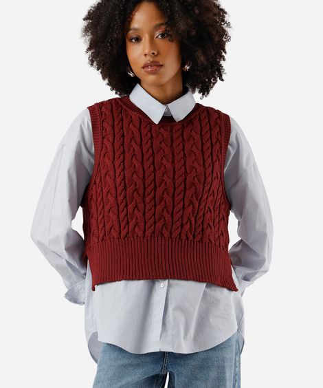 colete feminino de tricot texturizado vinho