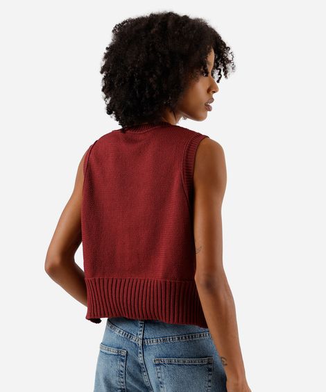 colete feminino de tricot texturizado vinho