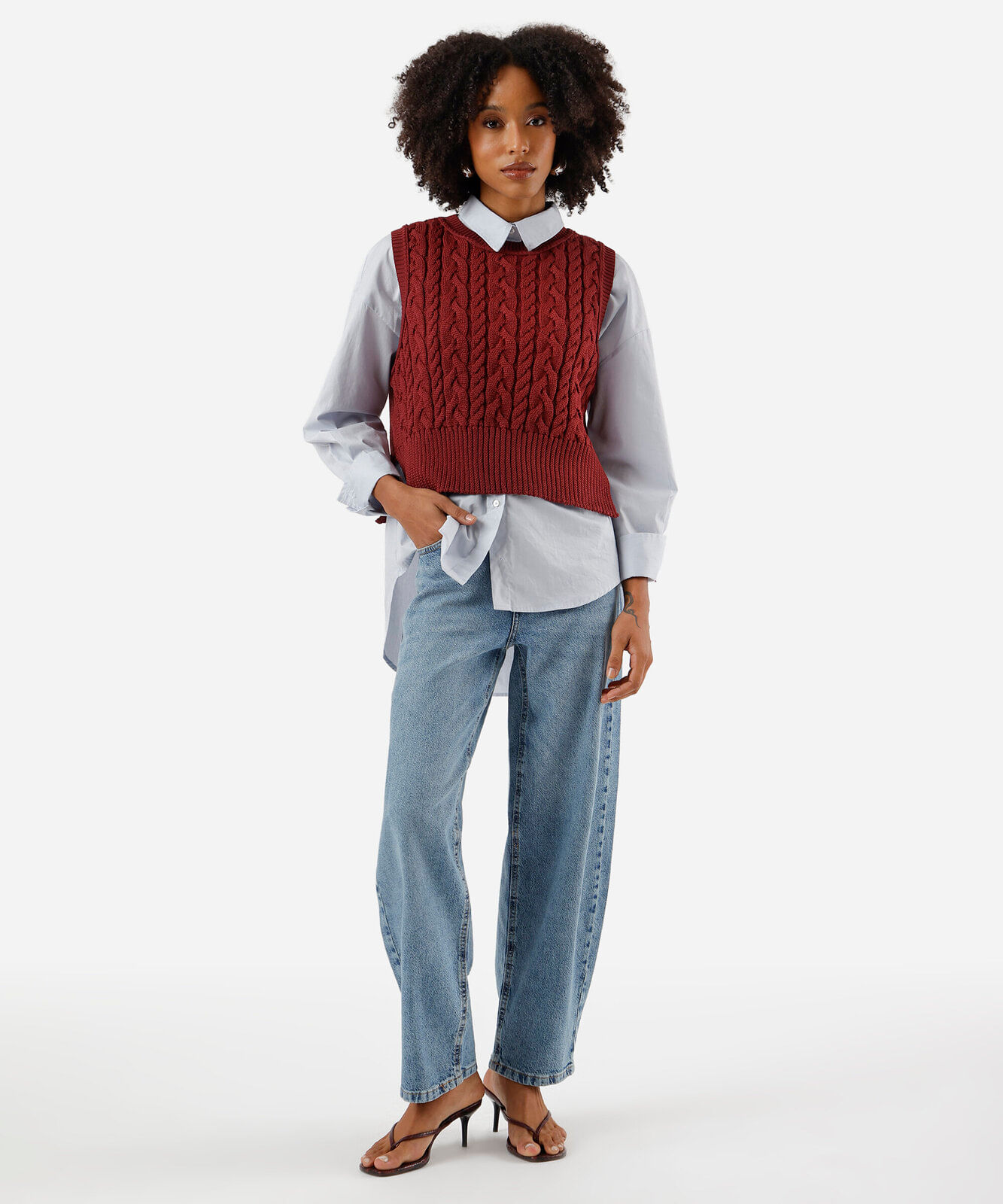 colete feminino de tricot texturizado vinho