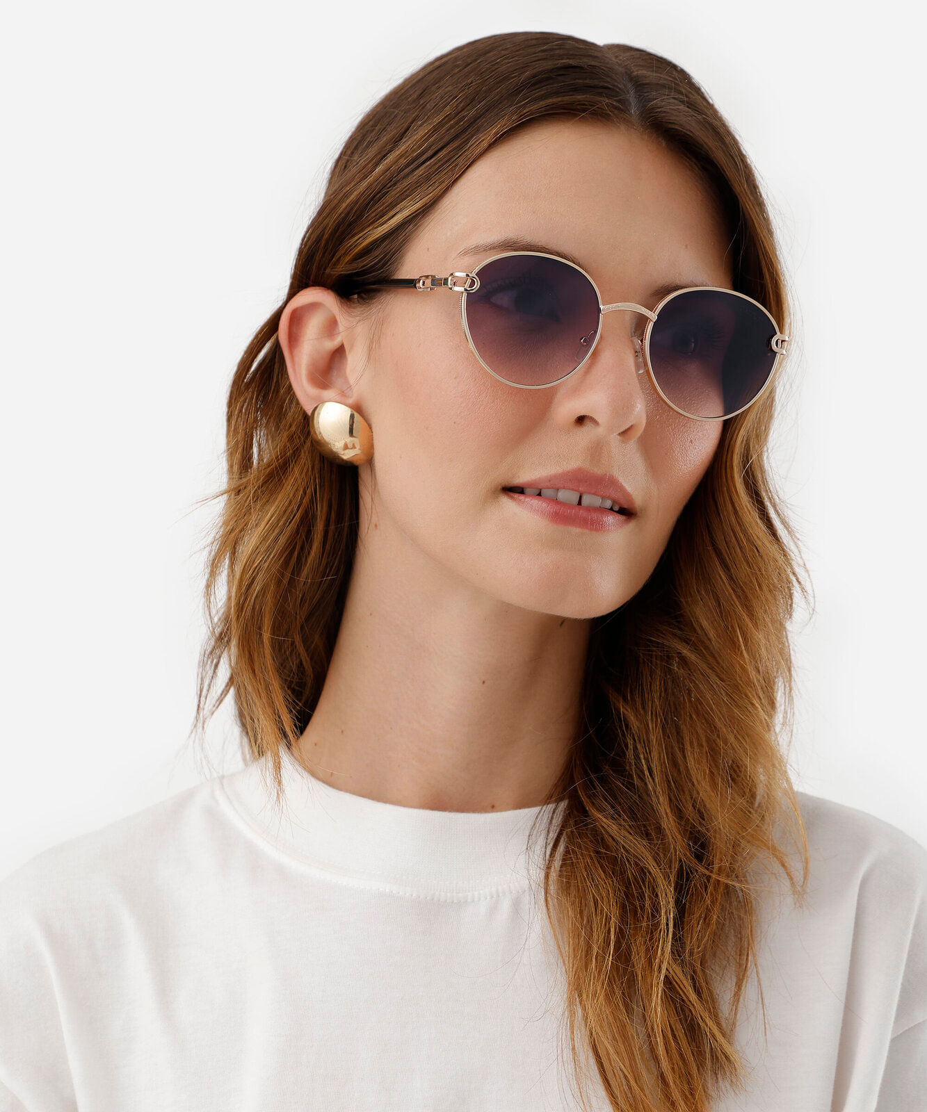 óculos de sol feminino redondo de metal triton dourado