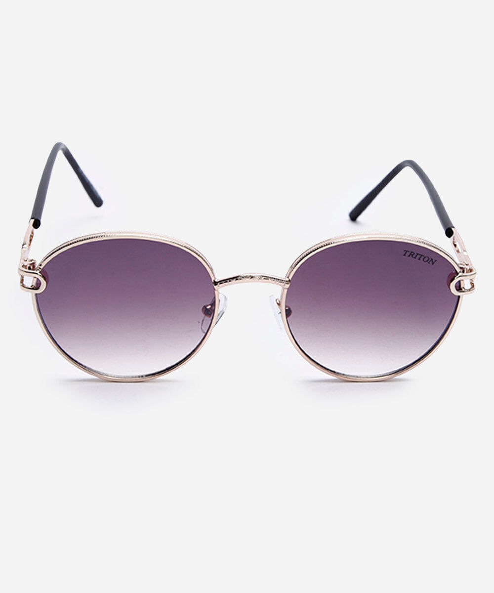 óculos de sol feminino redondo de metal triton dourado