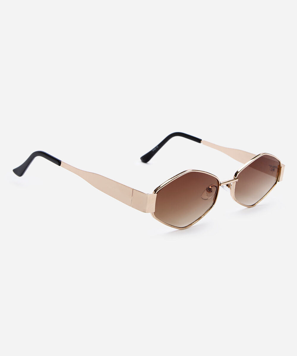 óculos de sol feminino oval de metal dourado
