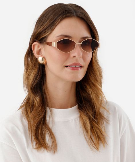 óculos de sol feminino oval de metal dourado