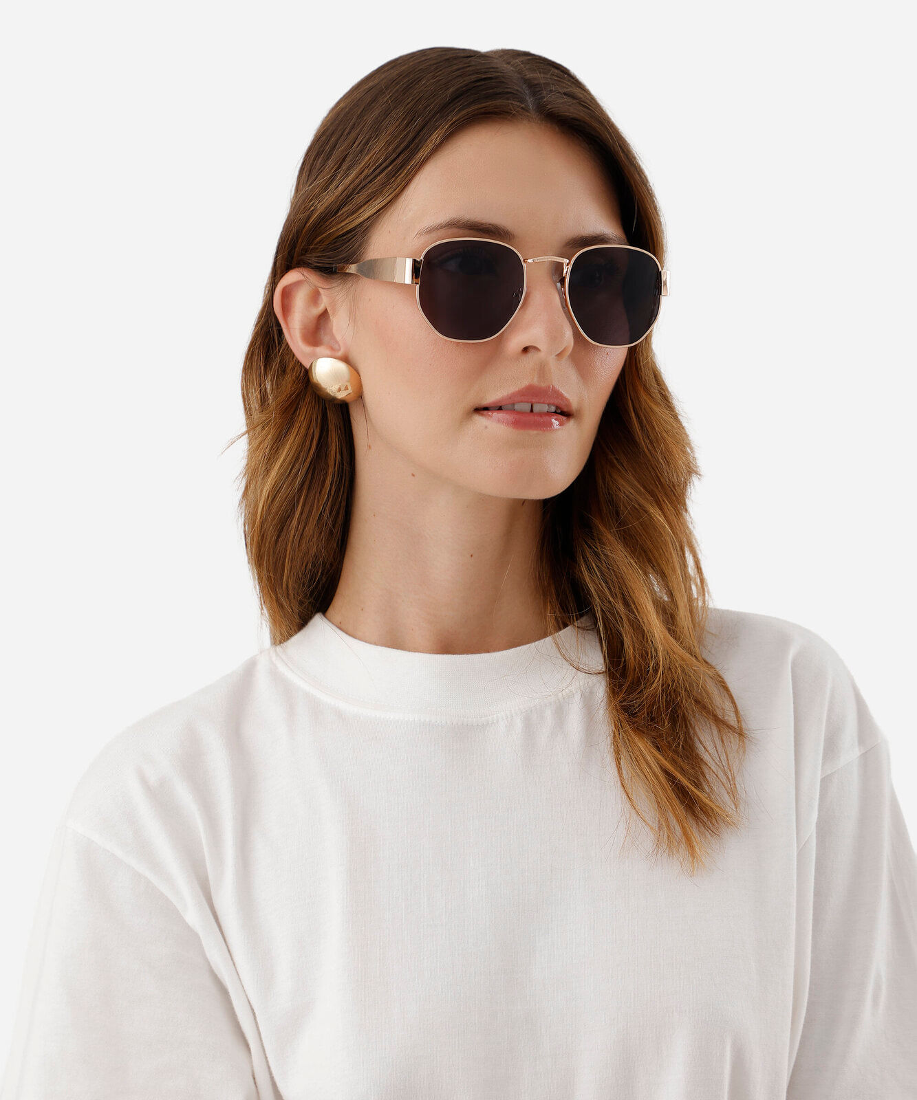 óculos de sol feminino quadrado de metal dourado