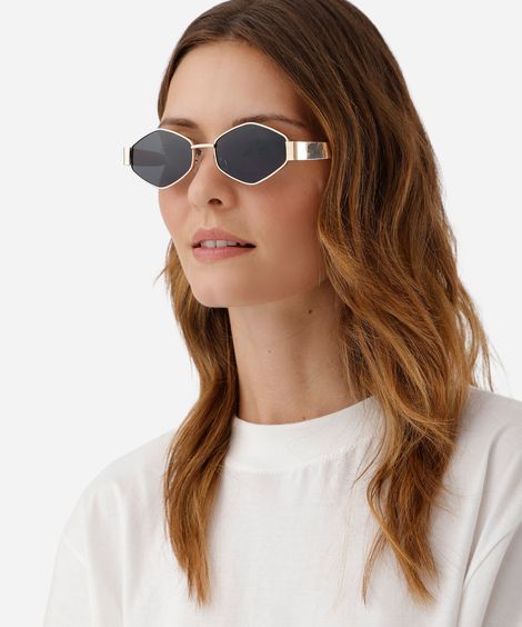 óculos de sol feminino oval de metal dourado