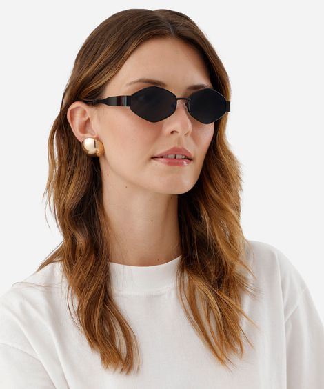 óculos de sol feminino oval de metal preto