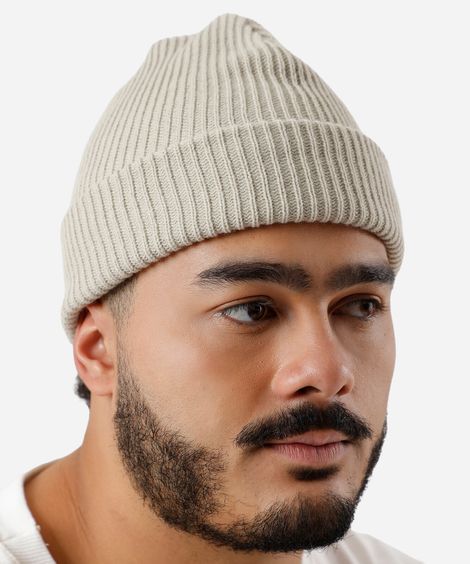 gorro masculino canelado bege