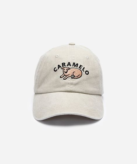 boné aba curva de sarja bordado caramelo bege