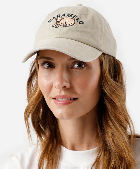 boné aba curva de sarja bordado caramelo bege