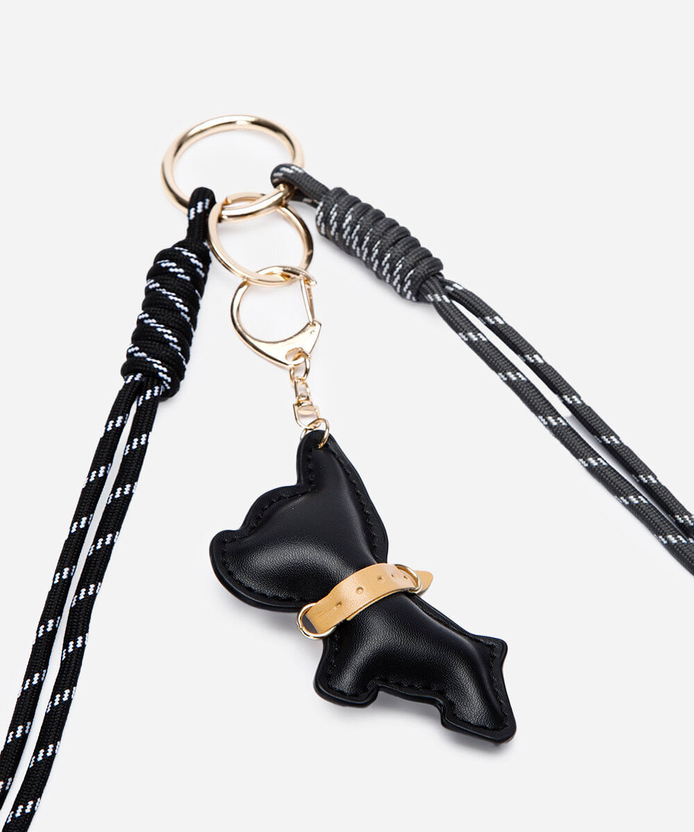 chaveiro bag charm cachorro e cordas preto