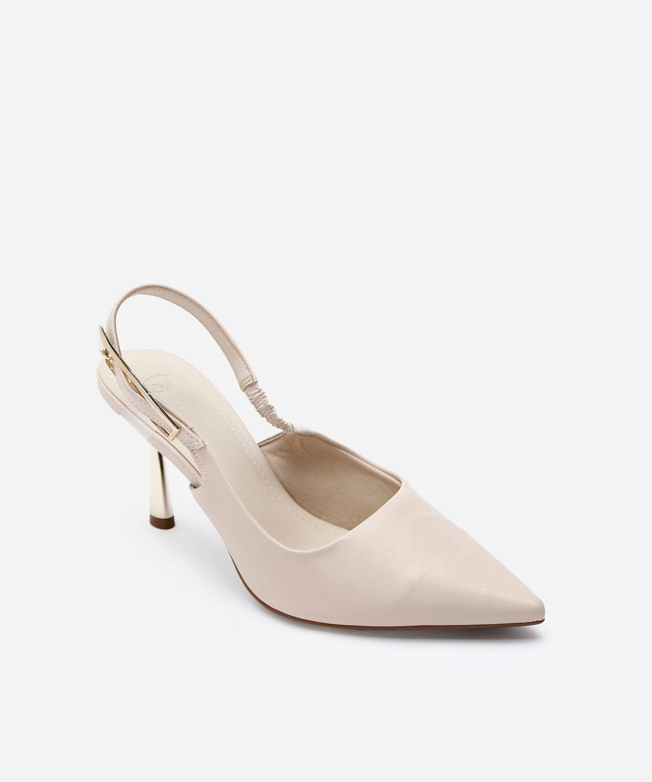 scarpin slingback salto fino com fivela grande bege