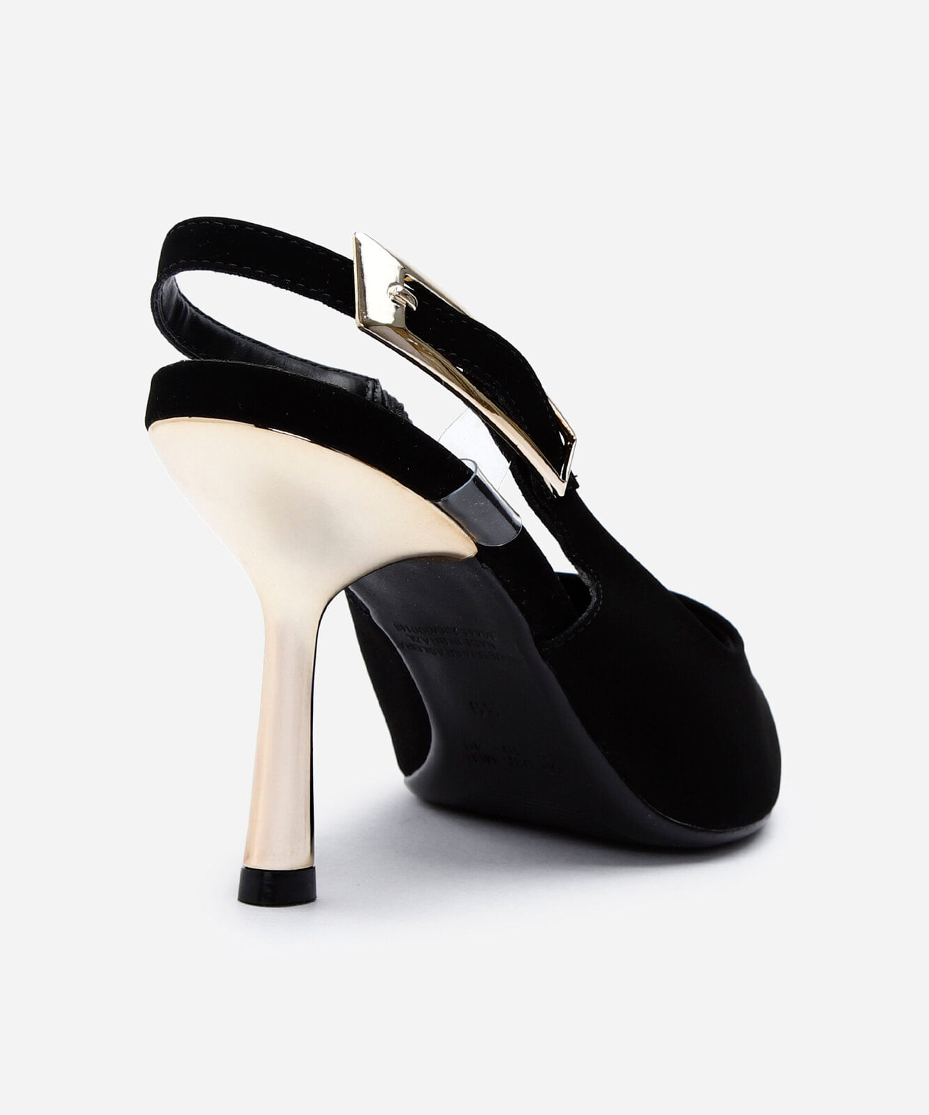 scarpin slingback salto fino com fivela grande preto