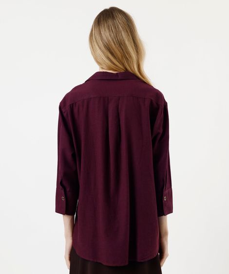 camisa feminina com linho manga longa vinho